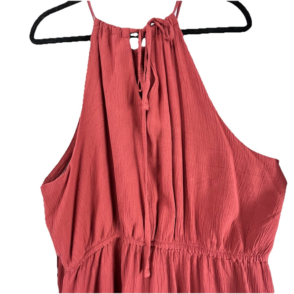 Midi Dress Rayon Halter Neck Tiered Brick Red Sleeveless Flowy XXL resort Boh - Picture 3 of 14
